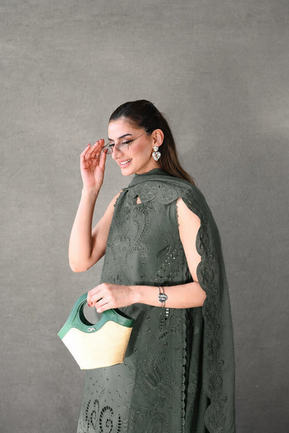 Summer Unstitched 3PCs Embroidered Lawn Dress   - 496