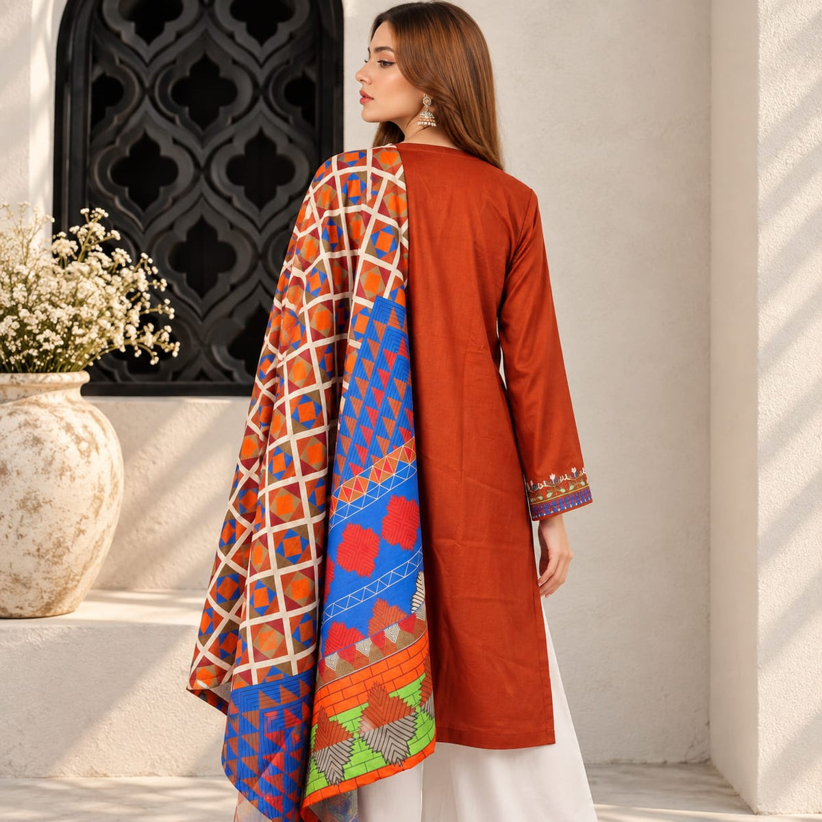 Winter Stitched 3PC Dhanak Embroidered Suit - TW 16