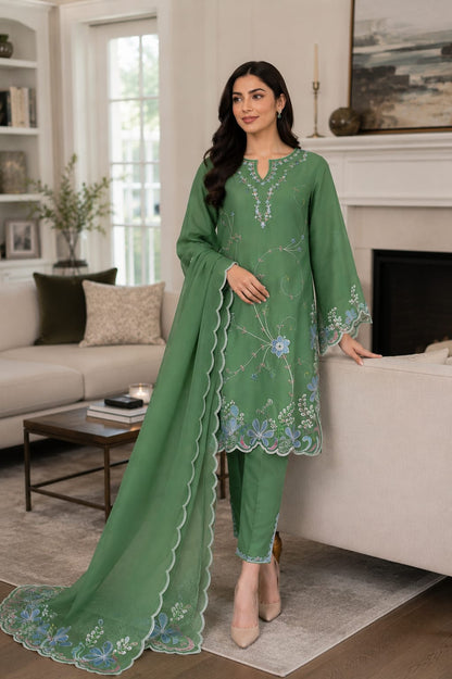 Summer Unstitched 3PCs Embroidered Lawn Dress    - 356