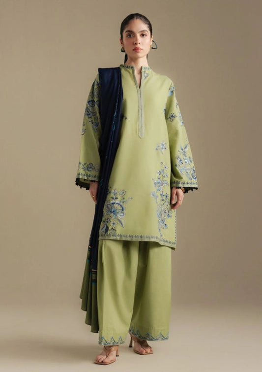 Summer Unstitched 3PCs Embroidered Lawn Dress With Monaar Lawn Dupatta - 477