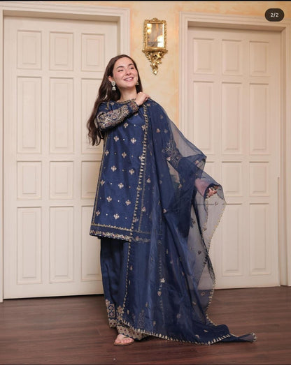 Summer Unstitched 3PCs Embroidered Lawn Dress With Monar Dupatta  -193
