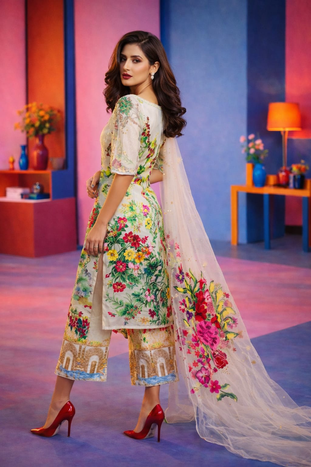 Summer Unstitched 3PCs Embroidered Lawn Dress With Monar Dupatta - 109