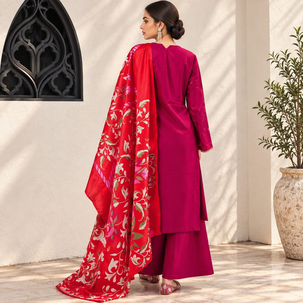 Winter Stitched Dhanak 3 Piece Embroidered Dress - TW 17