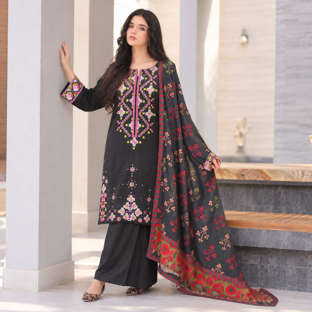 Winter Stitched 3PC Dhanak Embroidered Dress - TW 20
