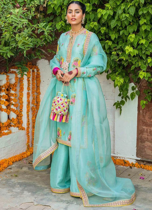 Chiffon Unstitched 3 Piece Embroidered Dress - 167