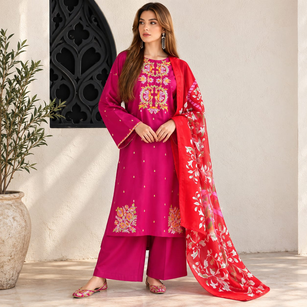 Winter Stitched Dhanak 3 Piece Embroidered Dress - TW 17