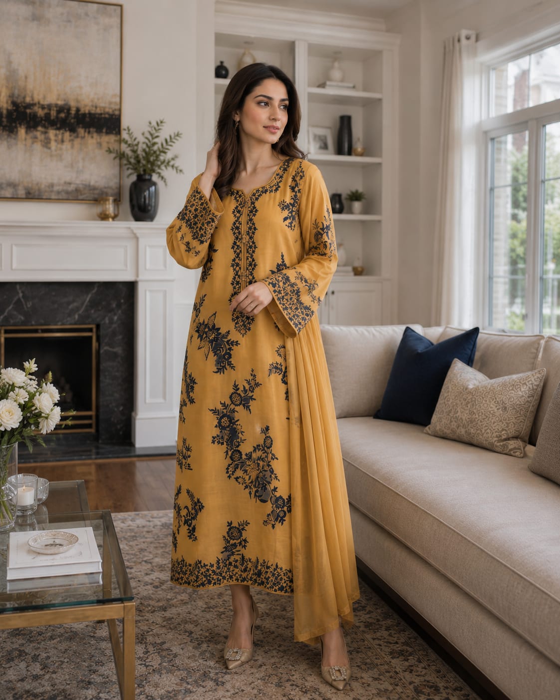 Summer Unstitched 3PCs Embroidered Lawn Dress With Net Dupatta - 488