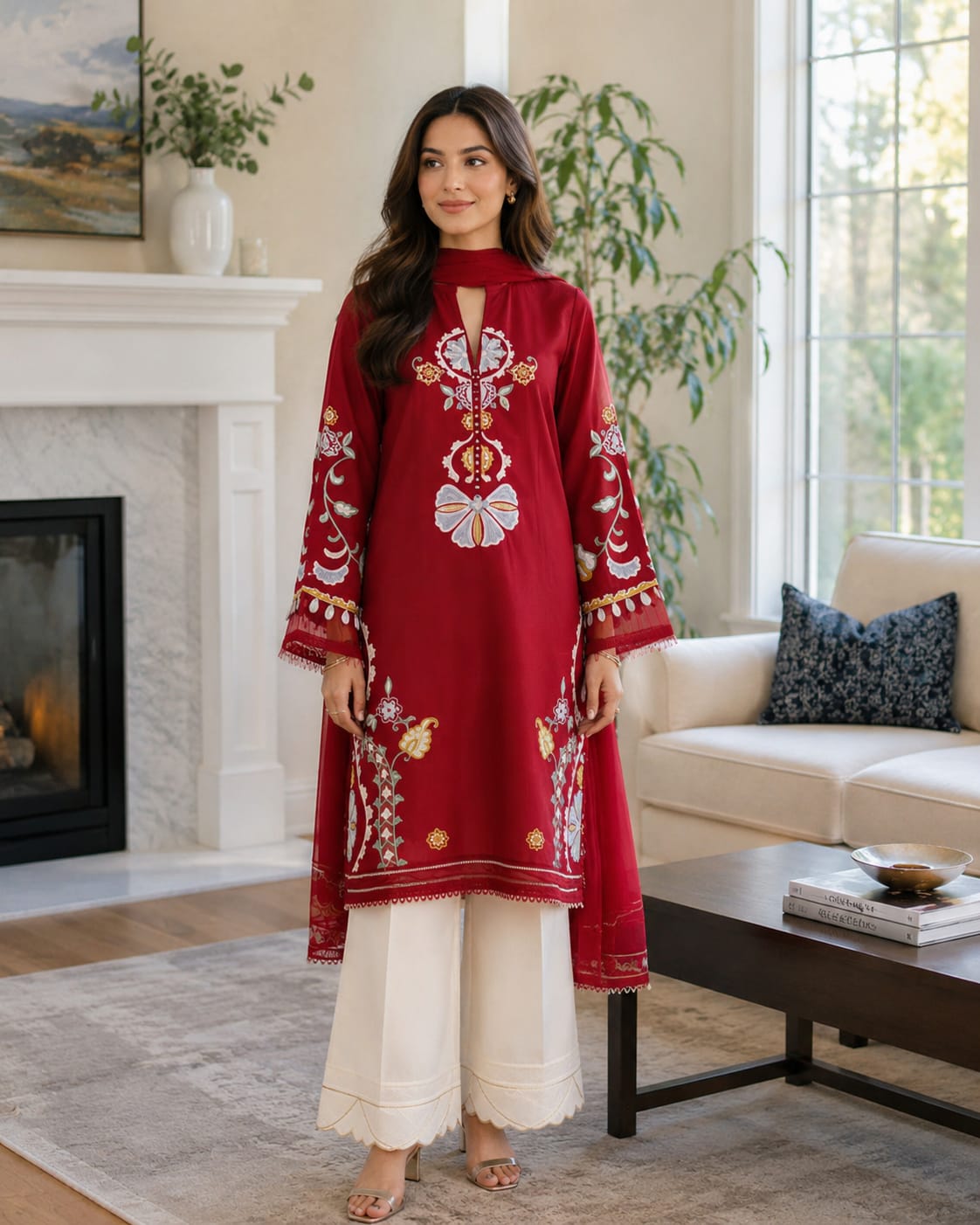 Summer Unstitched 3PCs Embroidered Lawn Dress With Manaar Dupatta  - 379