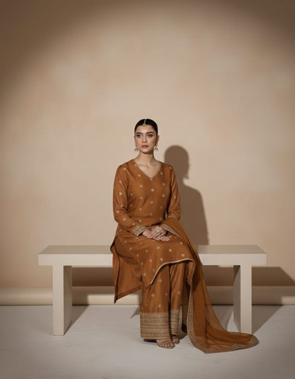 Summer Unstitched 3PCs Embroidered Lawn Dress With Monar Dupatta -203