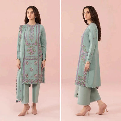 Summer Unstitched 3PCs Embroidered Lawn Dress With Monar Dupatta  - 305