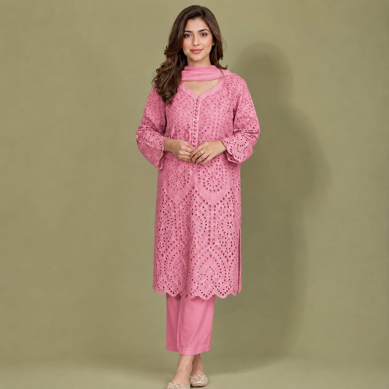 Summer Unstitched 3PCs Embroidered Lawn Dress   - 499