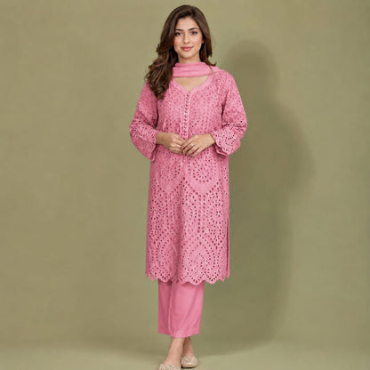 Summer Unstitched 3PCs Embroidered Lawn Dress   - 499