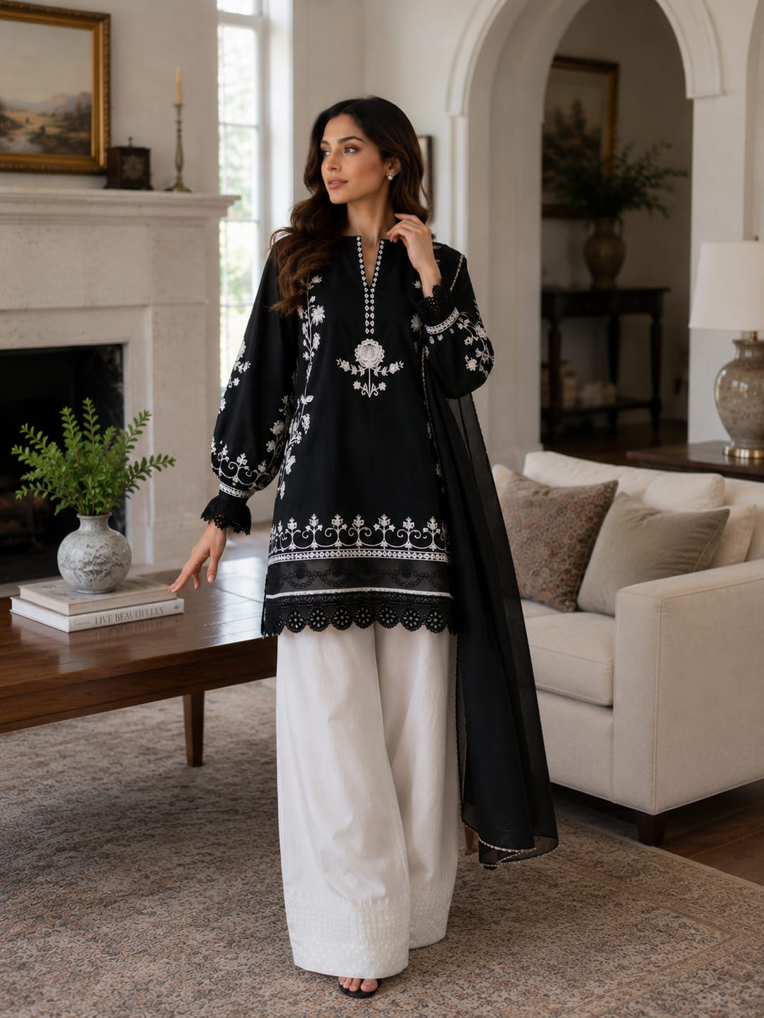 Summer Unstitched 3PCs Embroidered Lawn Dress    - 363