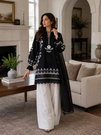 Summer Unstitched 3PCs Embroidered Lawn Dress    - 363