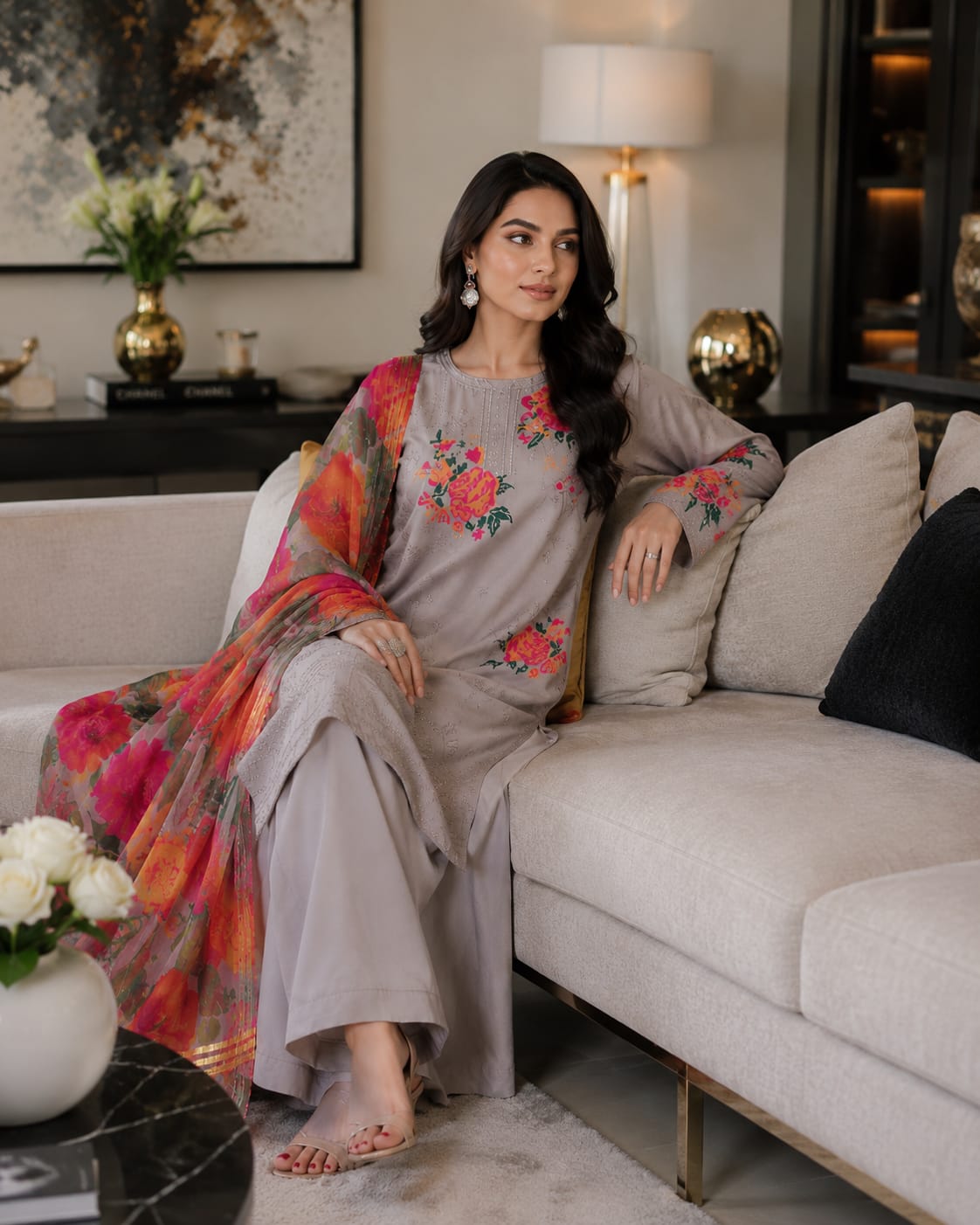 Summer Unstitched 3PCs Embroidered Lawn Dress    - 369