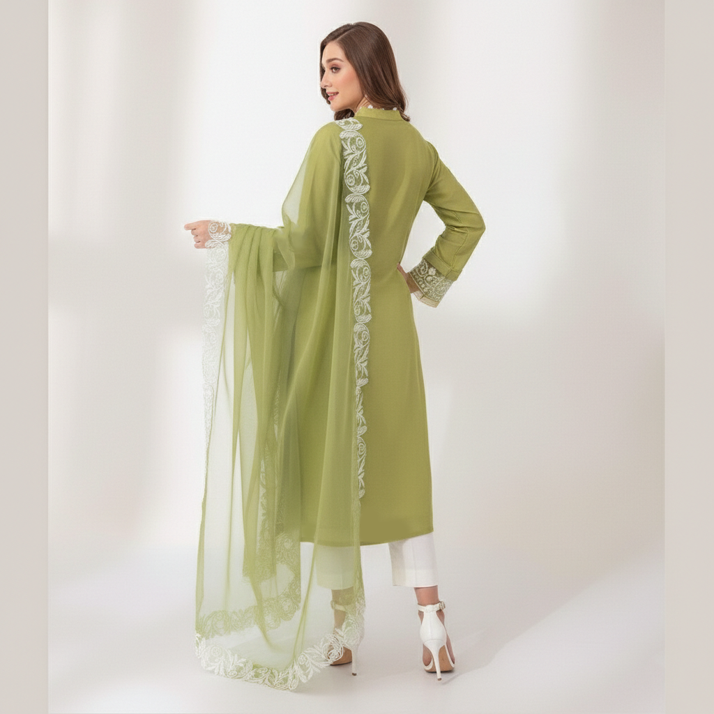 Summer Unstitched 3PCs Embroidered Lawn Dress With Monar Dupatta  - 135