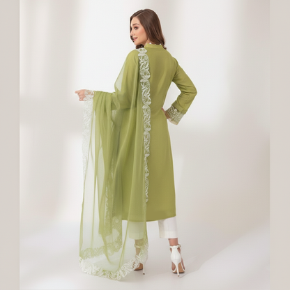 Summer Unstitched 3PCs Embroidered Lawn Dress With Monar Dupatta  - 135