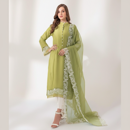 Summer Unstitched 3PCs Embroidered Lawn Dress With Monar Dupatta  - 135