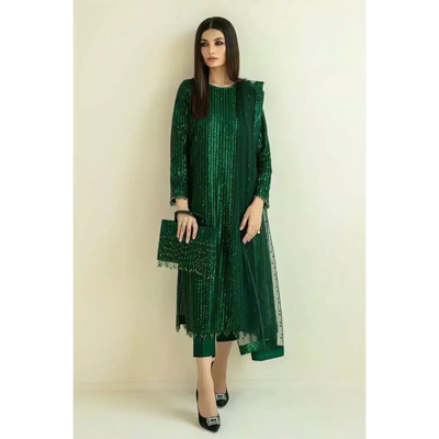 Net 3 Piece Embroidered Dress - 94