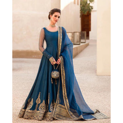 Kataan Silk 3 Piece Embroidered Frock - 217