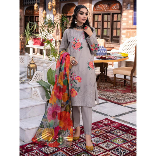 Dhanak Unstitched 3 Piece Embroidered Dress -224