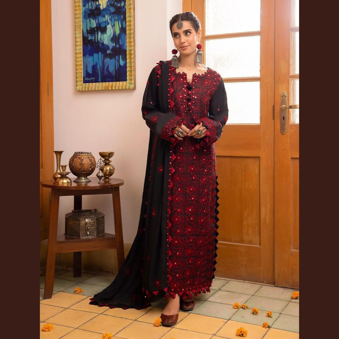 Khaddar Unstitched 3 Piece Embroidered Dress - 40