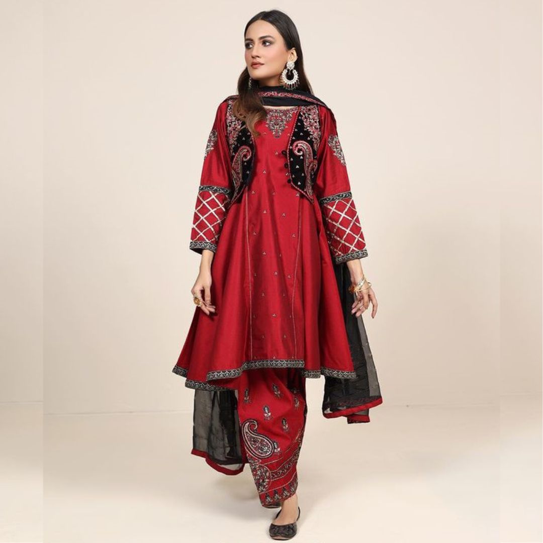 Kataan Silk Unstitched 3 piece embroidered Dress - 38