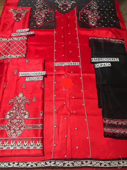 Kataan Silk Unstitched 3 piece embroidered Dress - 38