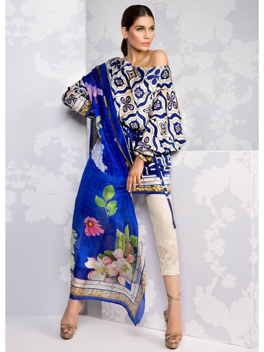 Shamoze Silk Unstitched 3 Piece Printed Dress - 236