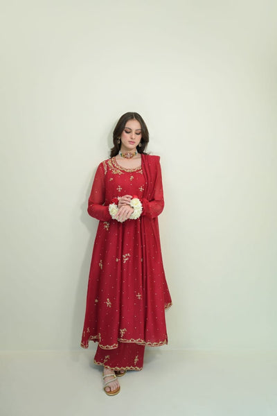 Kataan Silk 3 Piece Embroidered Frock - 32
