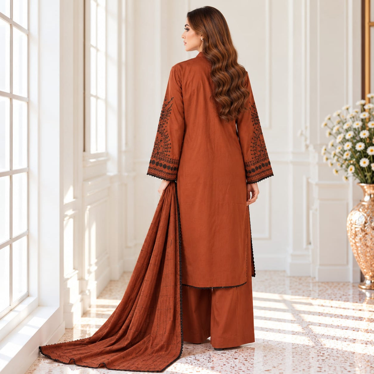 Winter Stitched 3PC Dhanak Embroidered Suit - TW 18