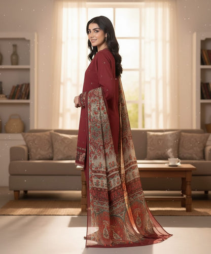 Dhanak  3 Piece Embroidered Dress - 254