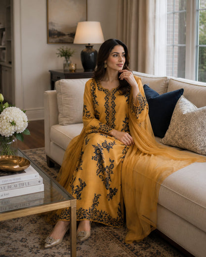 Summer Unstitched 3PCs Embroidered Lawn Dress With Net Dupatta - 488