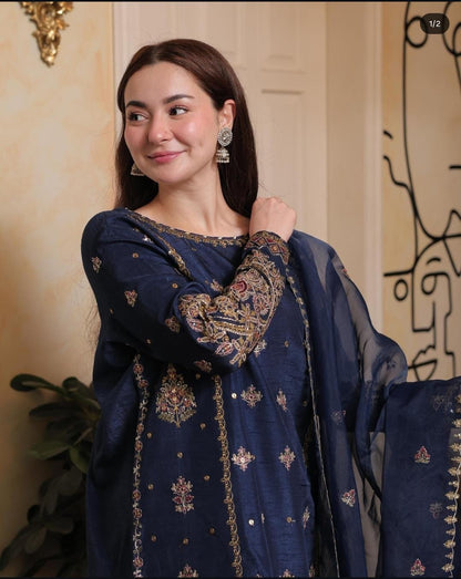 Summer Unstitched 3PCs Embroidered Lawn Dress With Monar Dupatta  -193