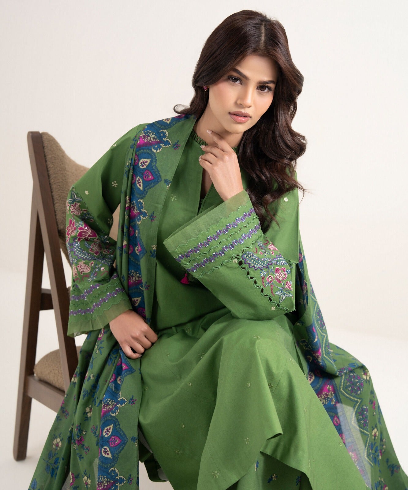 Summer Unstitched 3PCs Embroidered Lawn Dress With Monaar Lawn Dupatta - 492