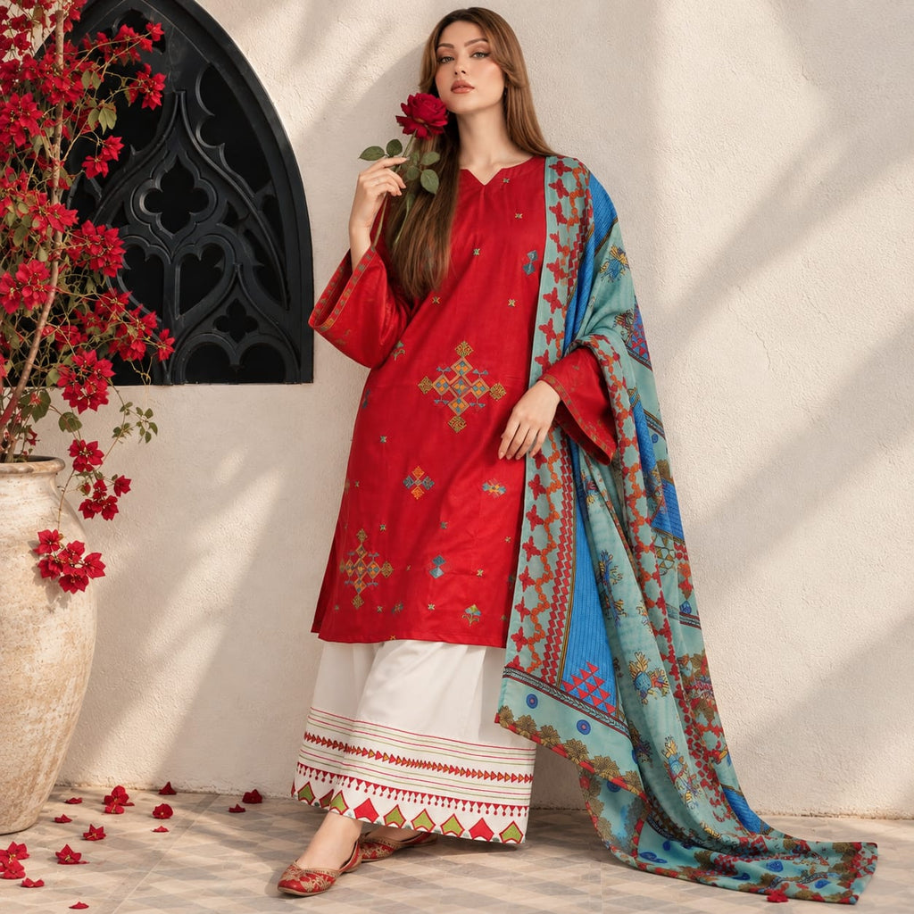 Winter 3PC Dhanak Embroidered Suit - TW 14