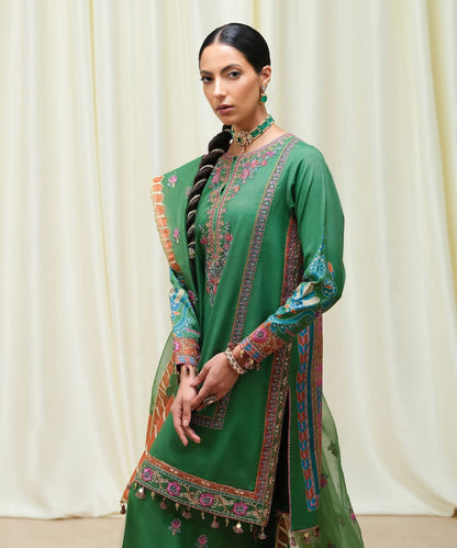 Summer Unstitched 3PCs Embroidered Lawn Dress With Organza Dupatta - 456