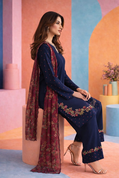 Summer Unstitched 3PCs Embroidered Lawn Dress With Manaar Dupatta   - 358