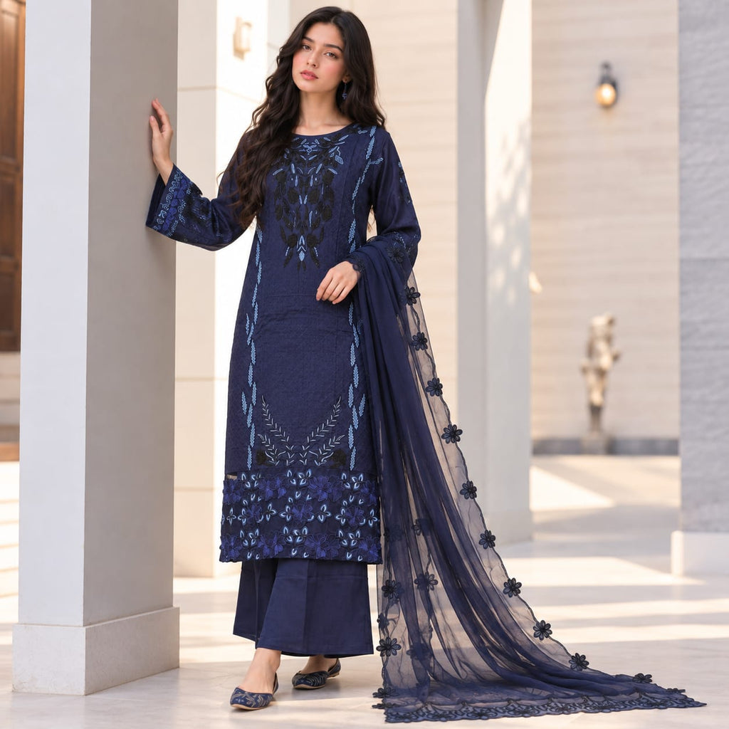 Summer Stitched 3PCs Embroidered Lawn Dress   - TS 06
