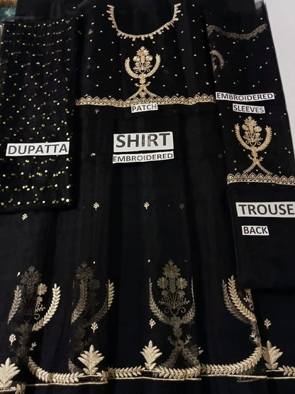 Organza Unstitched 3 Piece Embroidered Frock - 317
