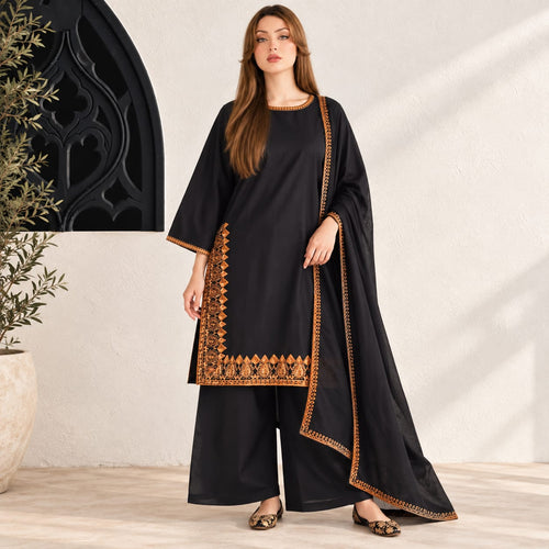 Linen 3 Piece Embroidered Dress - TW 04