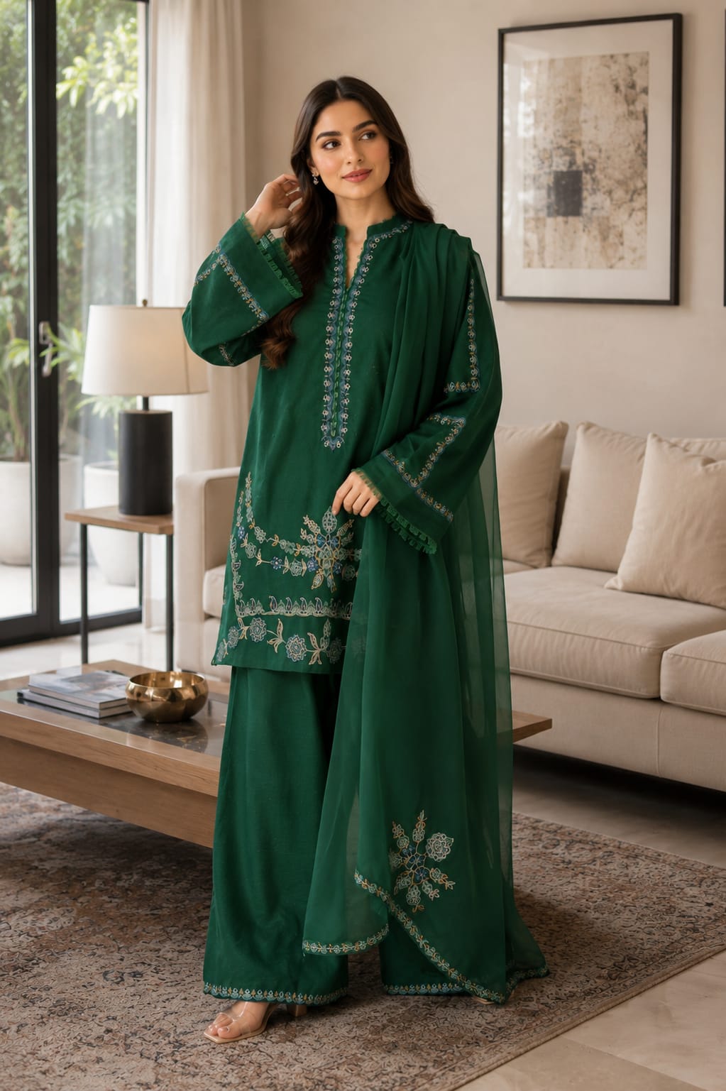 Summer Unstitched 3PCs Embroidered Lawn Dress    -366