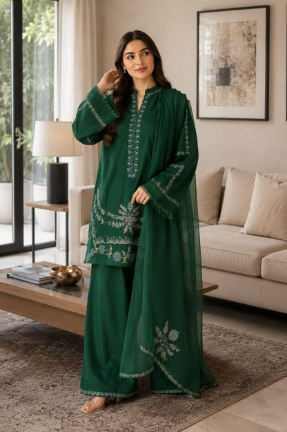Summer Unstitched 3PCs Embroidered Lawn Dress    -366