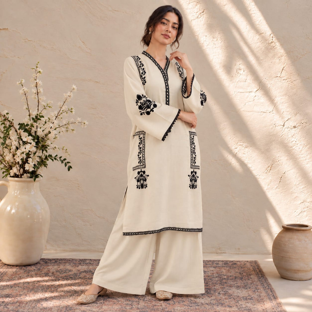 Winter Stitched Khaddar 2 Piece Embroidered Dress - TW 24