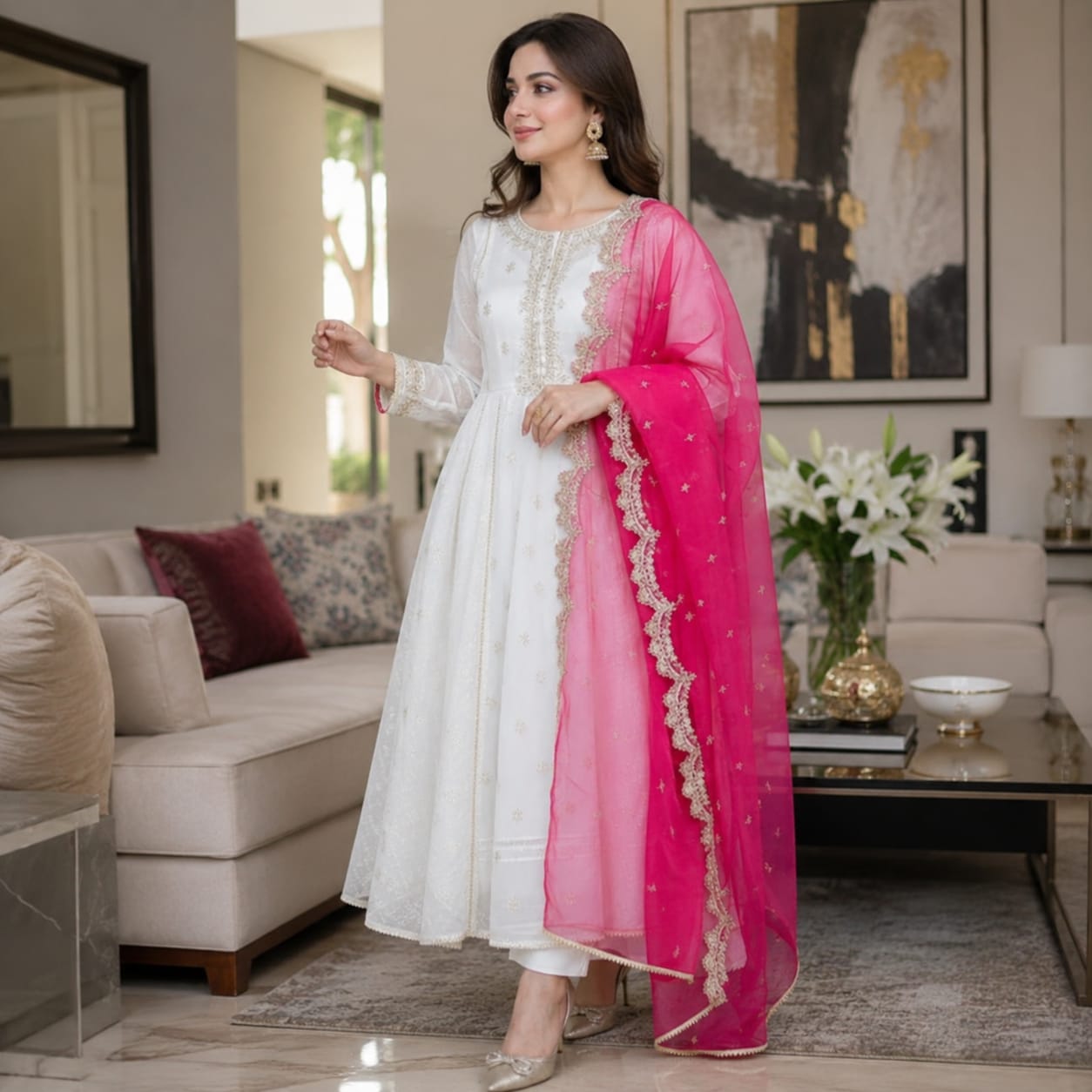 Summer Unstitched 3PCs Embroidered Lawn Dress With Monar Dupatta -179