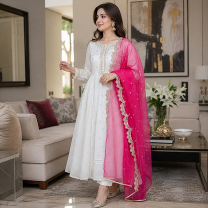 Summer Unstitched 3PCs Embroidered Lawn Dress With Monar Dupatta -179
