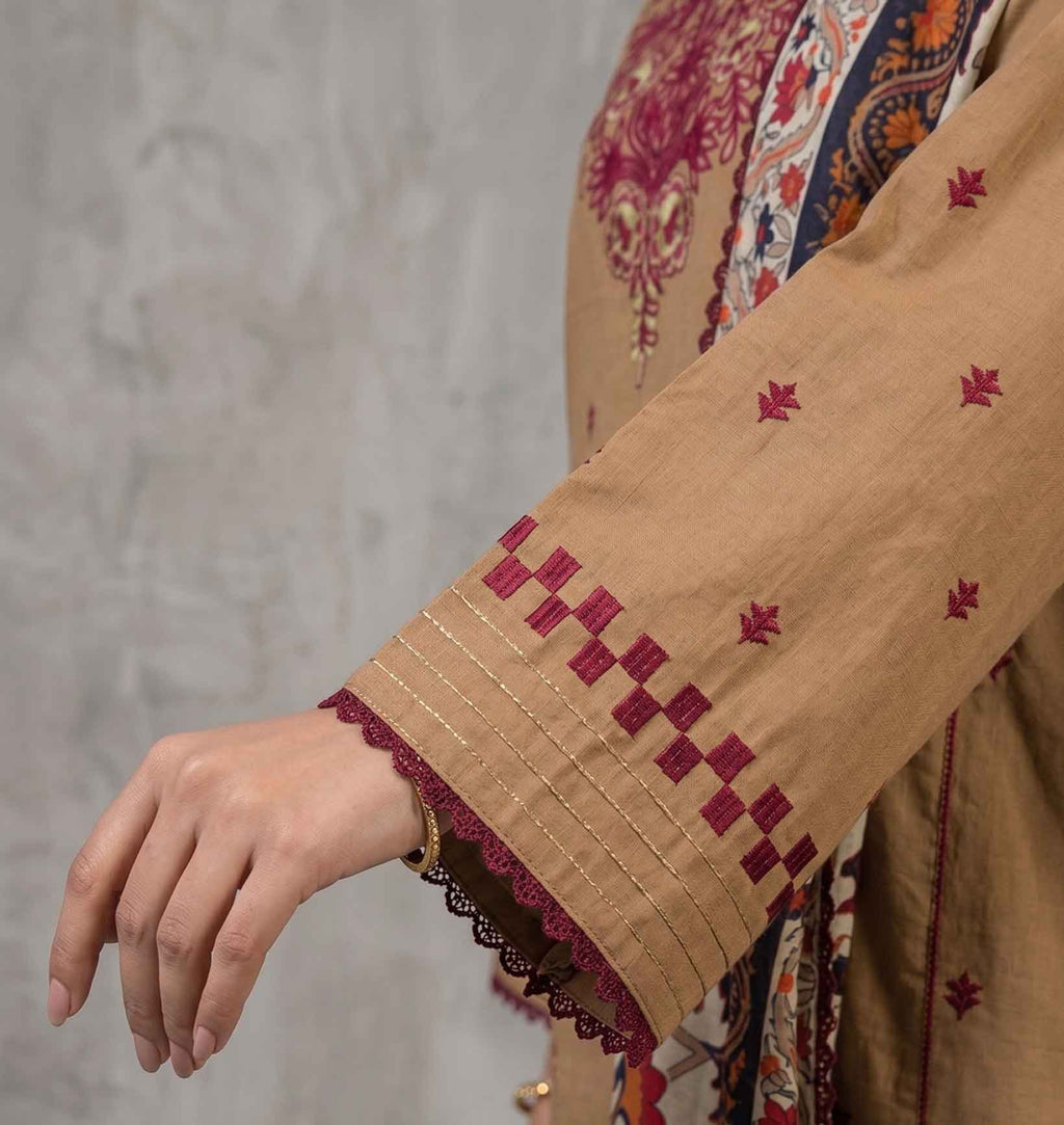 Winter Stitched 3PC Dhanak Embroidered Suit - TW 11