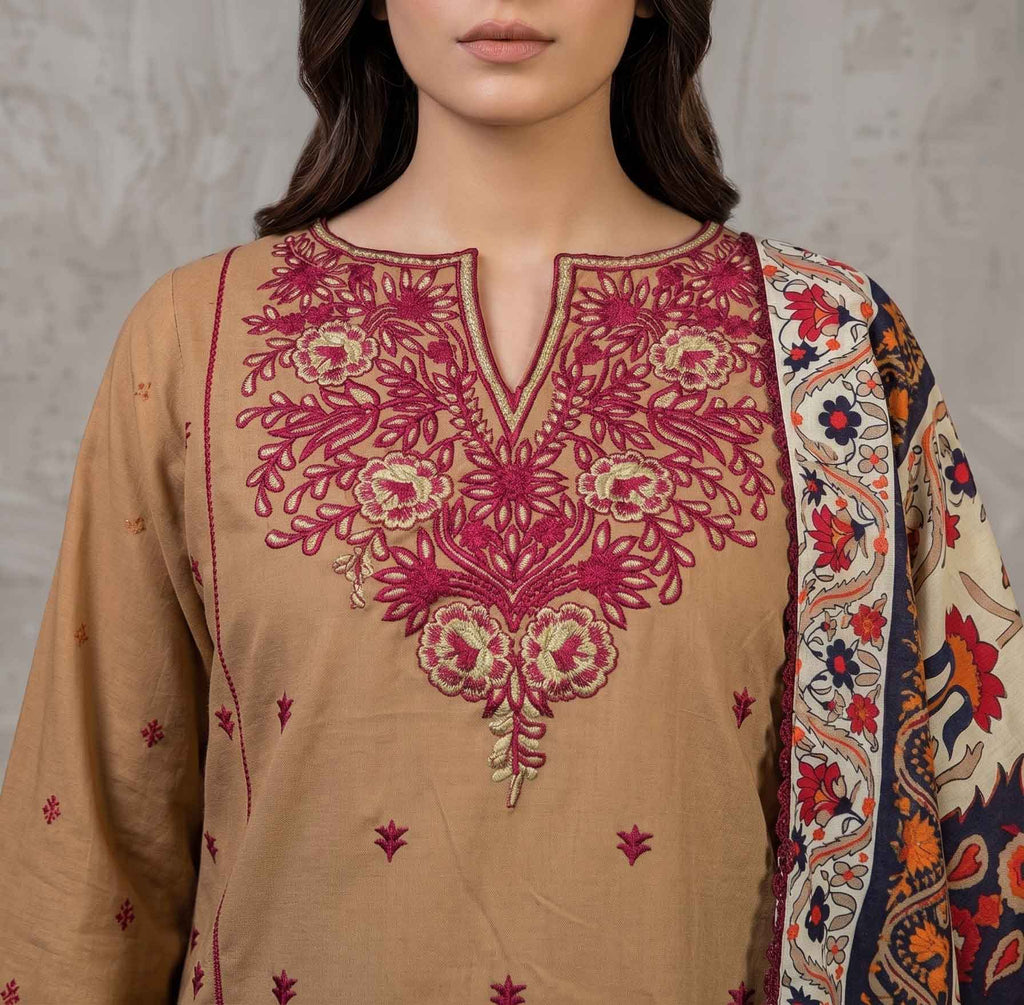 Winter Stitched 3PC Dhanak Embroidered Suit - TW 11