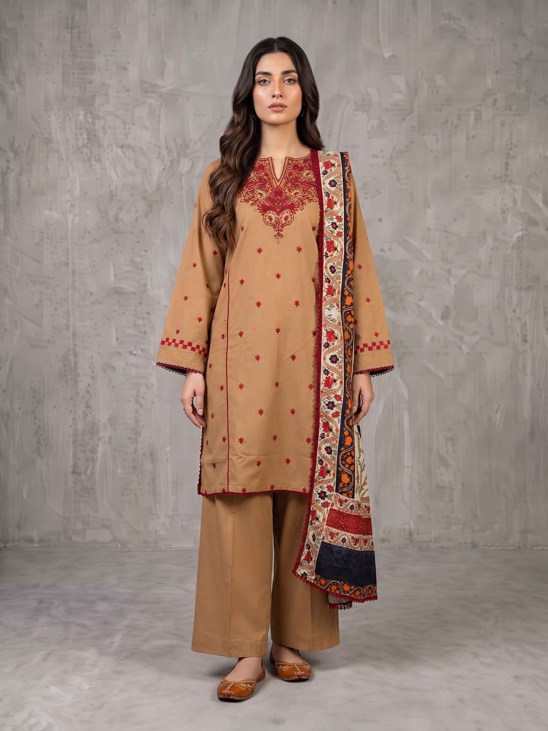 Winter Stitched 3PC Dhanak Embroidered Suit - TW 11