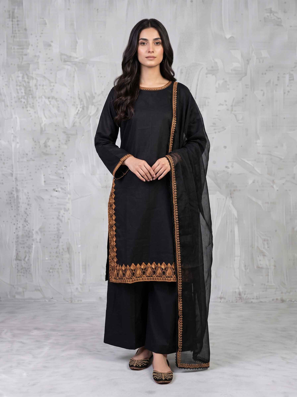 Linen 3 Piece Embroidered Dress - TW 04